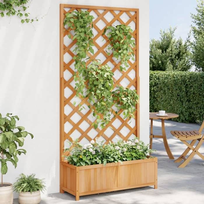 SALE 2026 lit surélevé en gabion Brun - Jardinière avec treillis marron bois massif de sapin PRO136314023