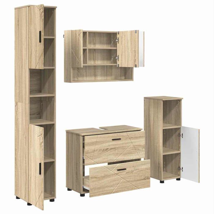 Ensemble mobilier de salle de bain - vidaXL - Chêne sonoma - Bois dingénierie - 30x35x192 cm - 4 pièces - 2 tiroirs