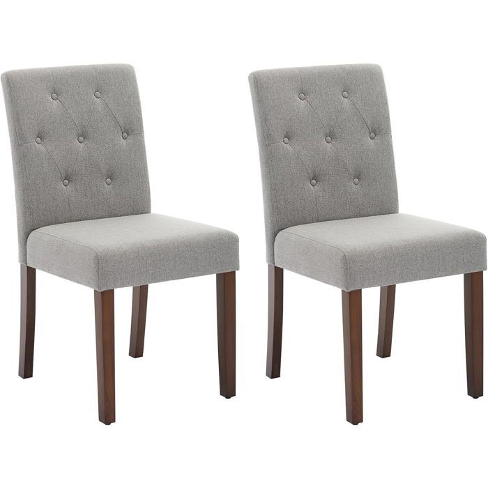 Lot de 2 Chaises de Salle à Manger Haut Dossier Assise Rembourrées -Pieds en Bois Chêne confortable-GRIS
