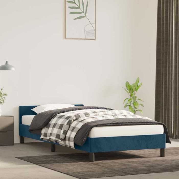 Soldes FlottantsLit simple 90x190cm Structure de lit classique sans matelas bleu foncé 90x190cm velours