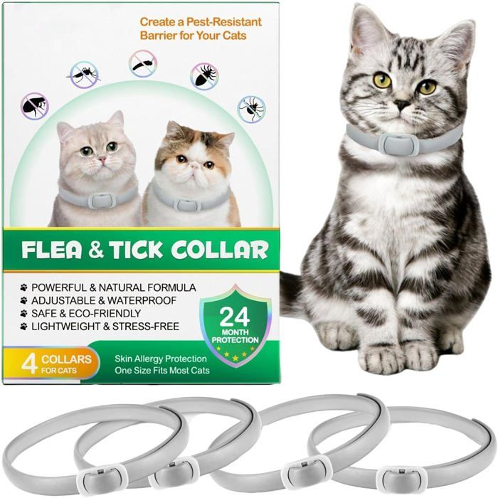 Comparer les prix de Collier anti-puces pour chat - ZGEER - Protection 24 mois - 4 pièces - 60 cm réglable - Inodore - Imperméable