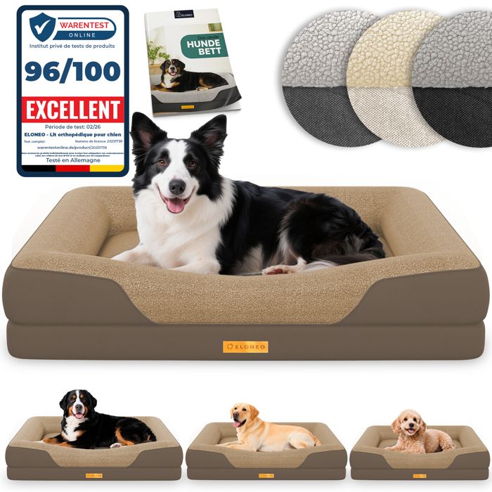 ELONEO lit orthopédique pour chien marron taille M couchage confortable avec mousse mémoire coussin lavable