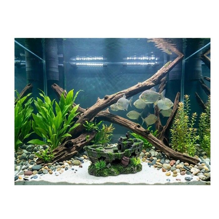 Décoration aquarium épave de bateau cachettes effet mousse 18 cm