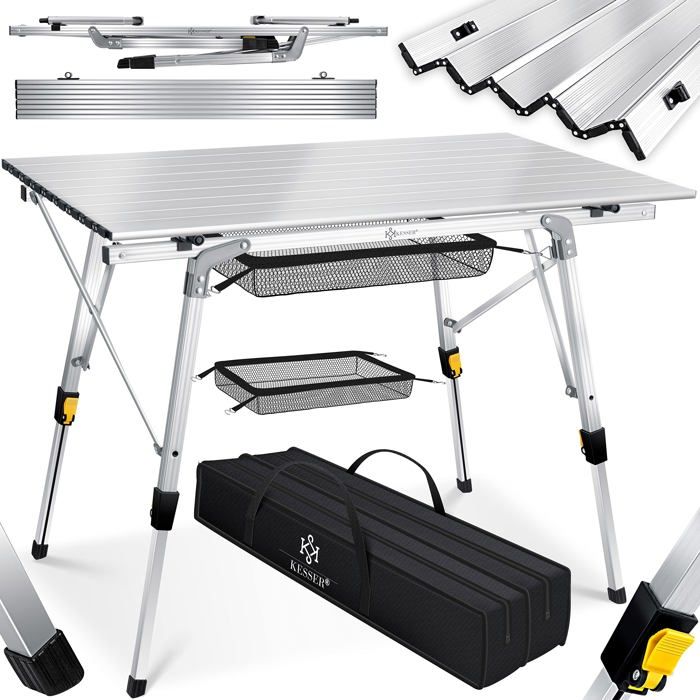 KESSER Table de camping pliante -  - Cadre en aluminium - R&eacute;glable en hauteur 45-699 cm - Sac de transport inclus 