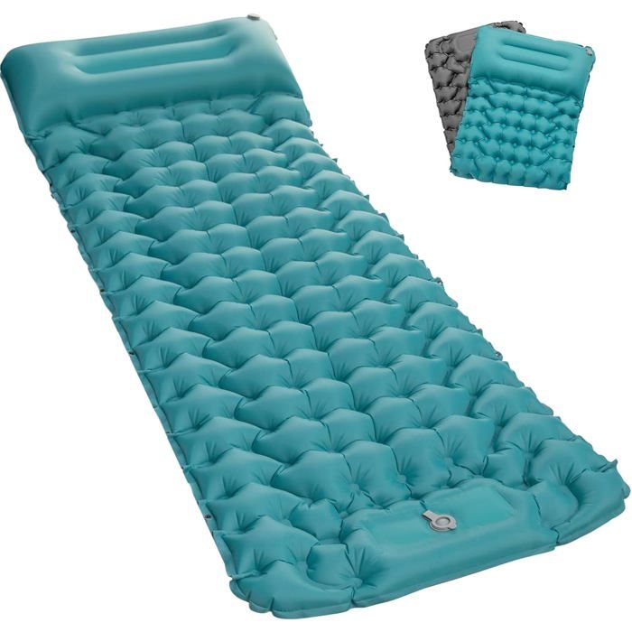 Matelas de camping auto-gonflant pour lextérieur ultra léger avec pompe à pieds pliable avec coussin pour Tente Plage Randonnée