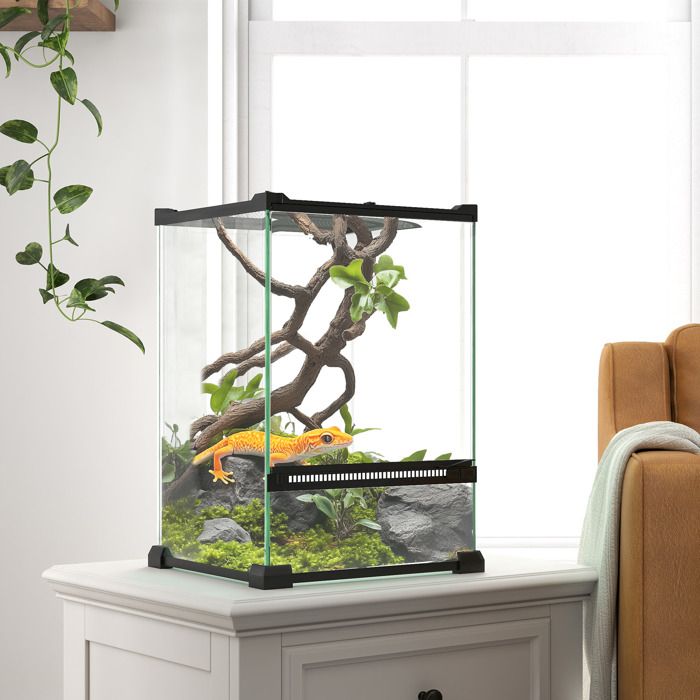 MOTHINESSTO3645-Terrarium en verre pour reptiles vivarium 12 L avec couvercle en treillis métallique 20 x 20 x 30 cm noir