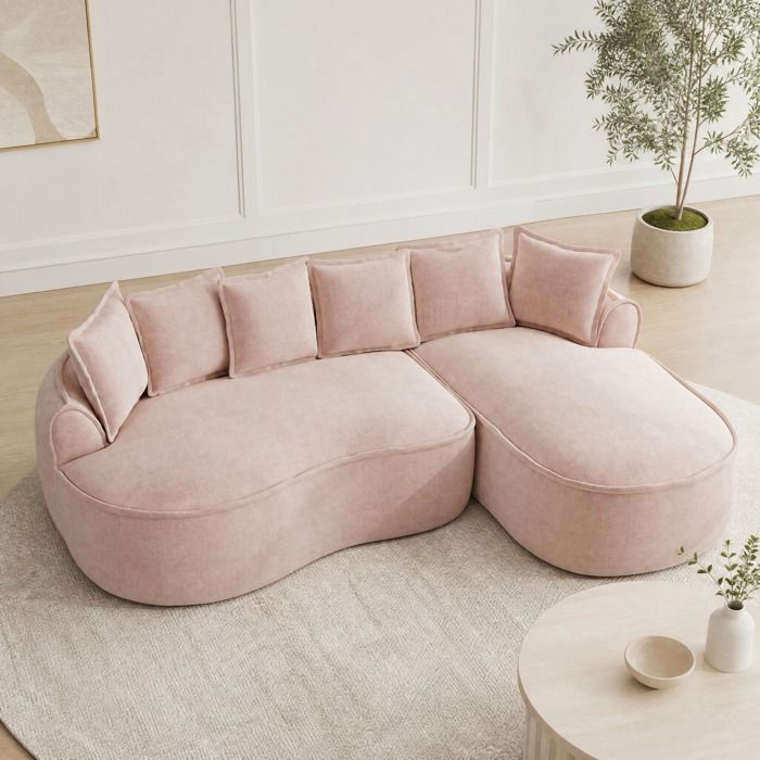 Canapé d’Angle Modulable Sans Cadre à Méridienne Profonde - TCQPZ - Chenille Rose avec Coussins 252 × 164 × 67 cm
