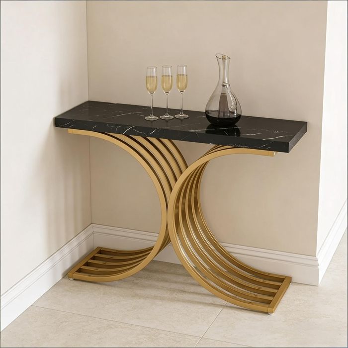 Console Meuble - Table Console Noir Meuble -100x30x80cm Petite Table de Présentation - Table dEntrée de Bout de Canapé en Or