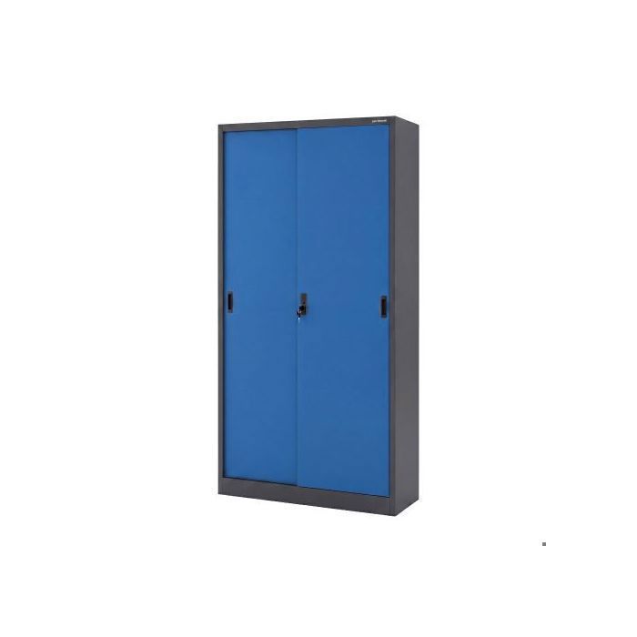 Armoire de bureau en métal à portes coulissantes bleu anthracite : KUBA 900 x 1850 x 400 mm