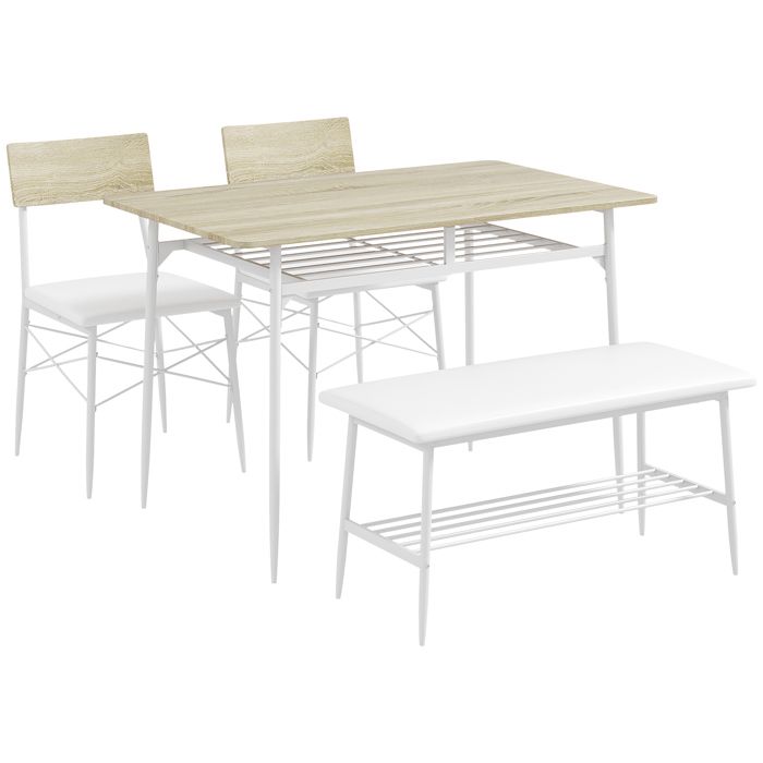 Ensemble salle à manger compact - Table 110x70 cm - 2 chaises et 1 banc - Rangement intégré - Cuir synthétique rembourré