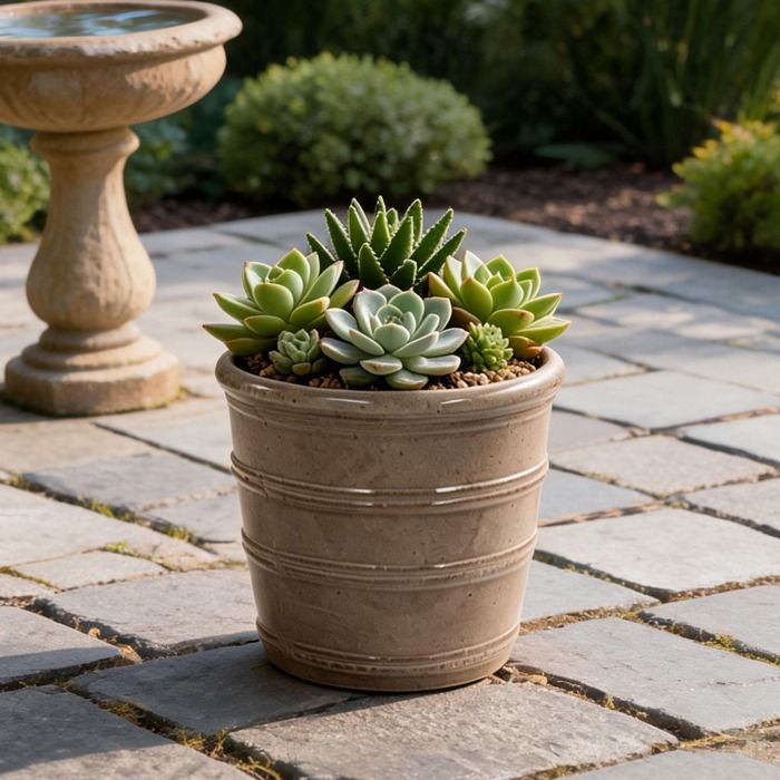 Pot de fleur en céramique main Ø 24 cm finition brillante beige chaud pour plantes dintérieur et extérieur