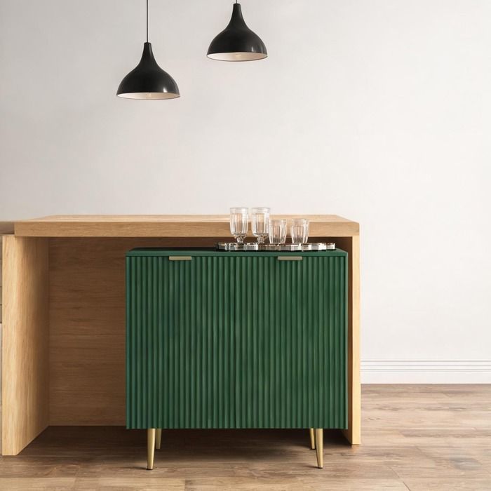 Buffet bas 2 portes vert olive 80x40x80 cm MDF étagère réglable pieds métal - Vert MDF 31.5 x 15.75 x 31.5 cm Ref 65AA2M