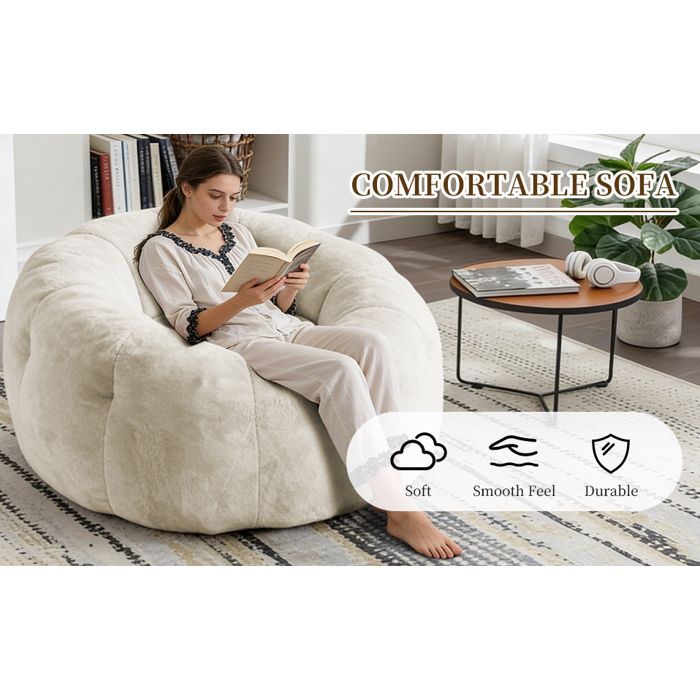 Fauteuil bean bag rond grand format en flanelle blanche pour salon et chambre