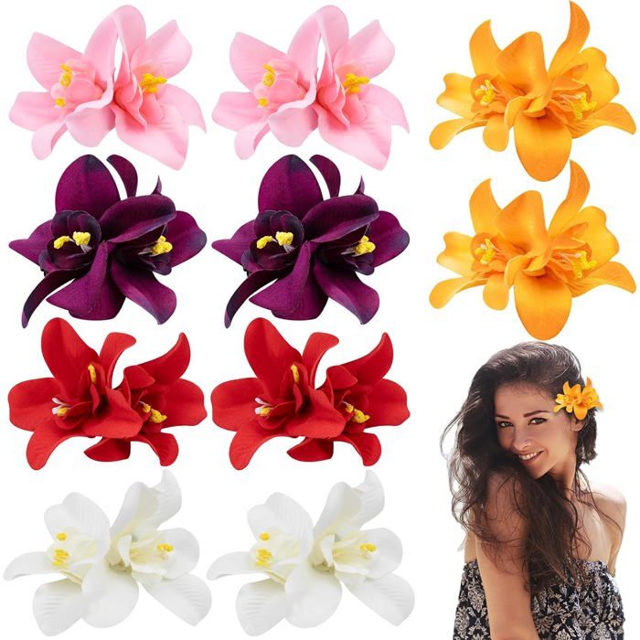 10 Pièces Hawaii Fleur Pince Cheveux Femme Été Barrette Cheveux Fleurs Fille Orchidées Doubles Pince À Cheveux Fleur Clip Pour Coi