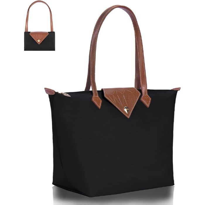 Sac À Main Pour FemmeGrand Sac À Bandoulière ÉtanchePliable Noir Pour LoisirsVoyageBureauShopping