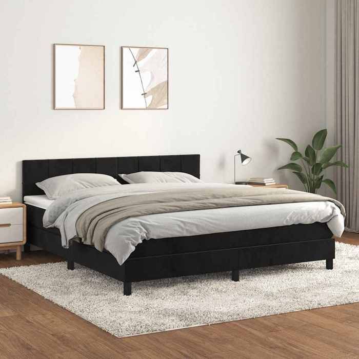 vidaXL Sommier à lattes de lit et matelas Noir 160 x 200 cm velours Soutien mi-ferme