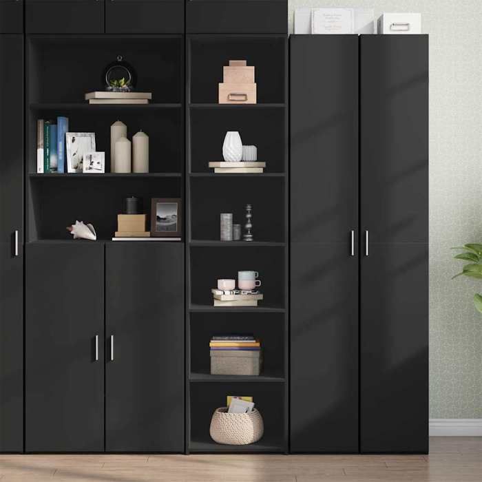 Noir Buffet haut noir 45x41x185 cm bois dingénierie - Meuble Rangement LV28859