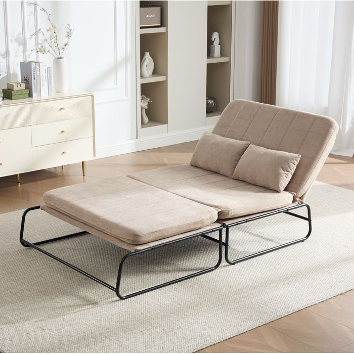 WUVRIE Canapé convertible 2 places en chenille kaki structure métal avec poches de rangement