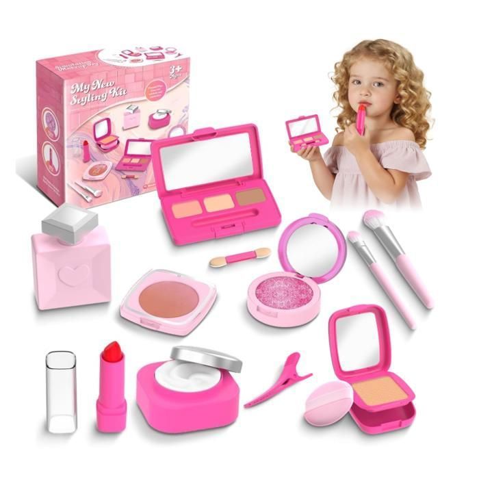 Maquillage Enfant Jouet pour Filles 3 Ans et Plus Faux Maquillage Kit Non Toxique Set de Maquillage Enfant avec Fard Lèvres(Rose)