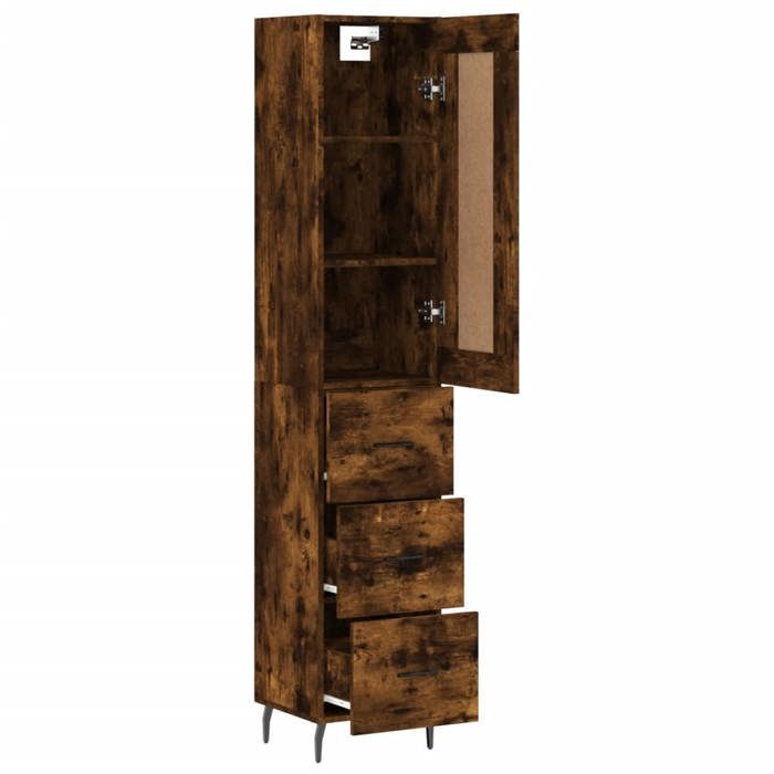 Marron Buffet & bahut contemporain，Buffet haut， Chêne fumé 34 5x34x180 cm Bois dingénierie FR&306