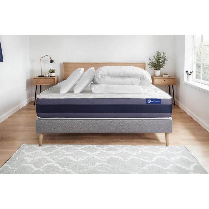Pack lit complet 180x200 cm - Matelas + Sommier Gris (en kit) + 2 oreillers + Couette - Actilatex Mo Pack lit complet 180x200 cm - Matelas + Sommier Gris (en kit) + 2 oreillers + Couette - Actilatex Mo