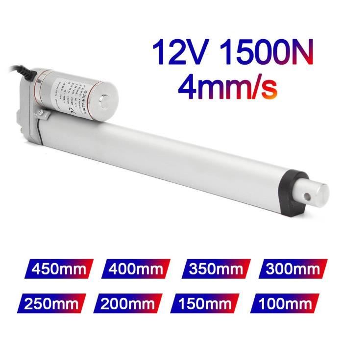 Actionneur Linéaire électrique 12V/24V - Course 300mm, Poussée 400N, Vitesse 20mm/s - Pour Automatisation