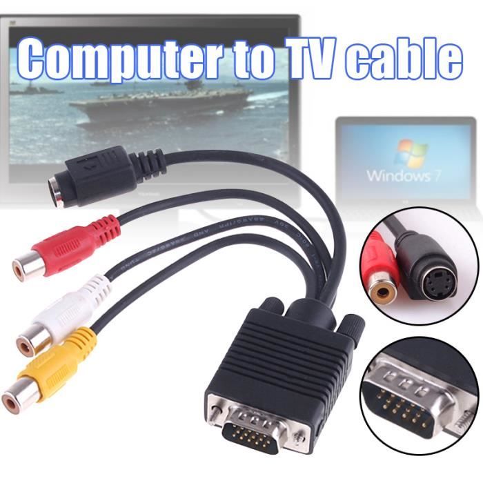 Type A Câble adaptateur VGA vers AV TV s video 3, convertisseur Audio