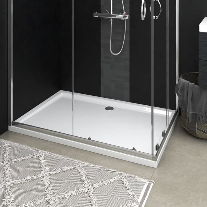Receveur de douche rectangulaire - AKOZON - ABS Blanc 80x120 cm - Seuil bas - Vidange standard 9 cm