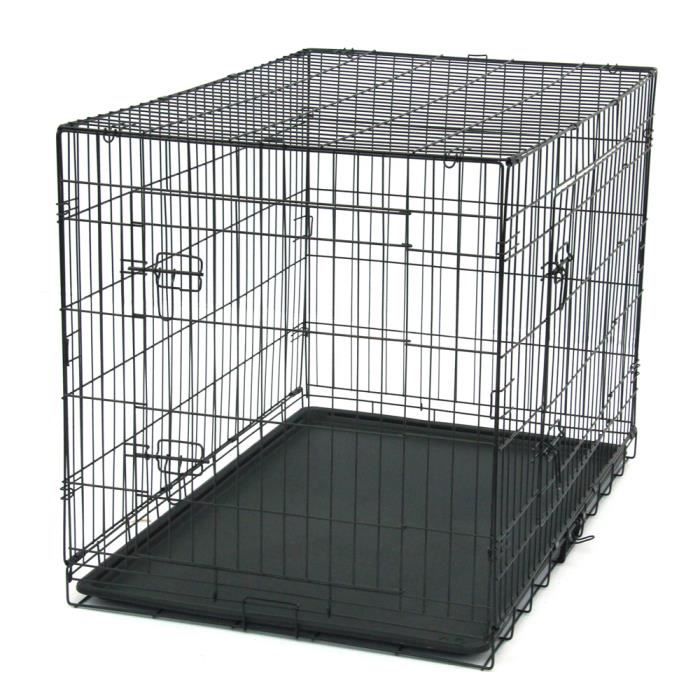 Comparer les prix de Cage pour chien et chat pliable avec double porte avec séparateurs et plateau en plastique, noir,107 x 70 x 77,5 cm