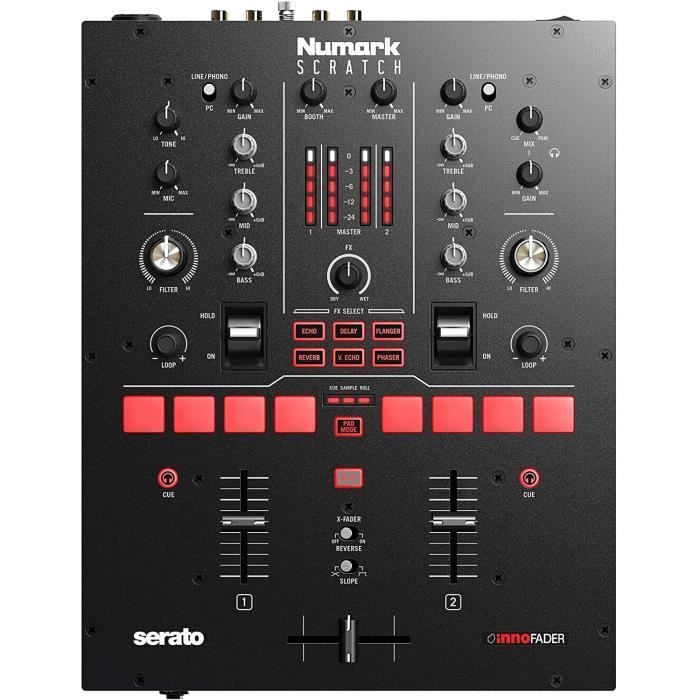 Numark Scratch - Table de Mixage 2 Voies pour Le Scratch avec Serato DJ (Inclus) avec Crossfader Innofader, Licence DVS, 6 Sélecteur