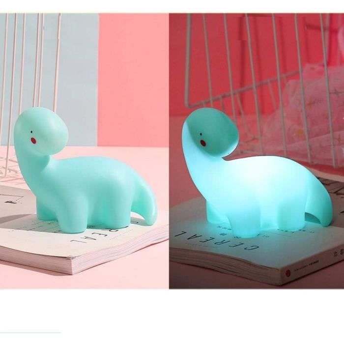 Veilleuse Dinosaure Pour Enfants Rechargeable USB - Silicone Doux, Contrôle Tactile, 7 Couleurs, Décoration Chambre (Vert/Bleu/Jaune)