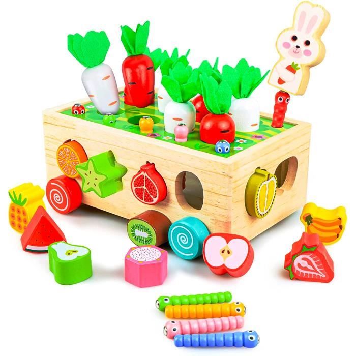 Chiluxendo Carottes En Bois Montessori – Jeu De Tri Et Traction, Dès 1 An – Cadeau Éducatif Motricité