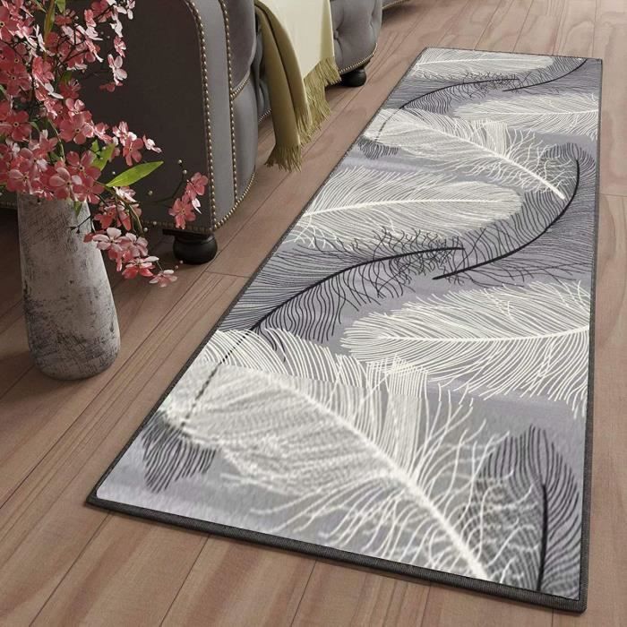 Relaxdays Paillasson gris chiné tapis d'entrée couloir intérieur extra plat  mince 90 x 120 cm, noir-gris