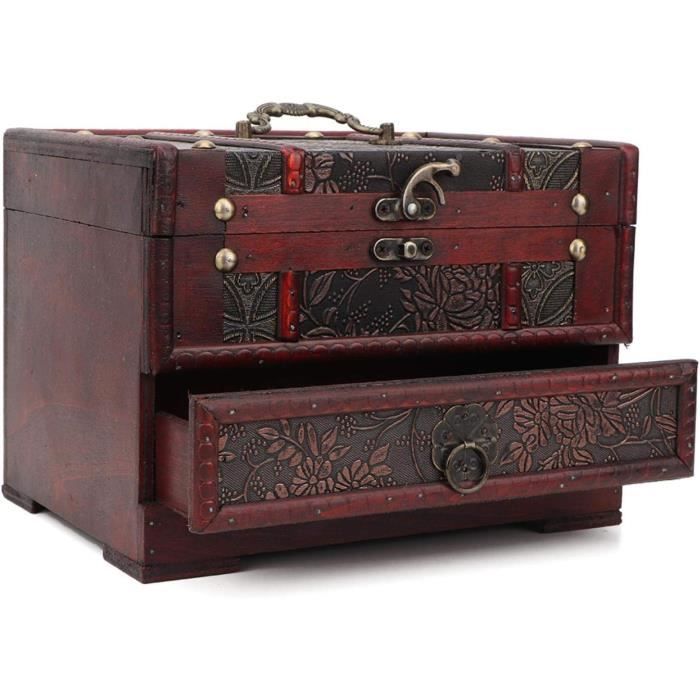 Boîte De Rangement Vintage En Bois Pour Bijoux, 2 Pièces, Petit Coffre
