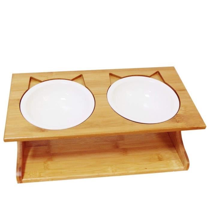 Magnifique Haute Gamelle Chat Chiot Bol Incline Chat Chien Avec Support En Bois 2 Bols Ceramique Cdiscount