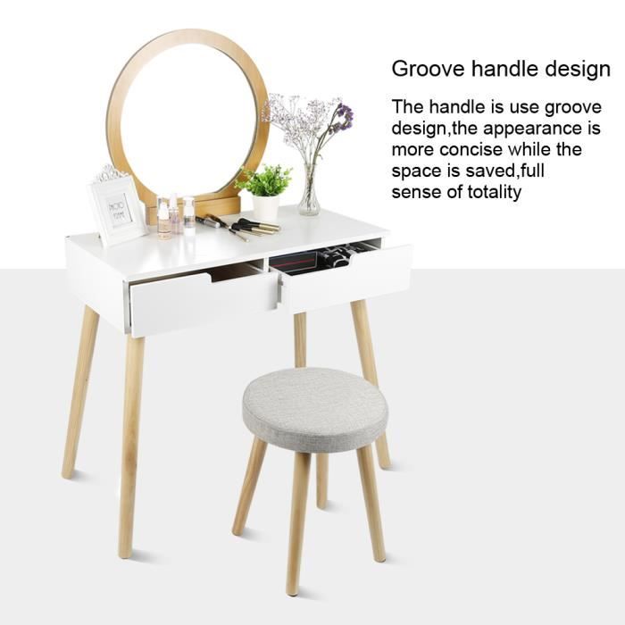 table cosmétique pour la maison de la chambre à coucher coiffeuse avec miroir et 2 tiroirs Dioche Table de maquillage avec tabouret