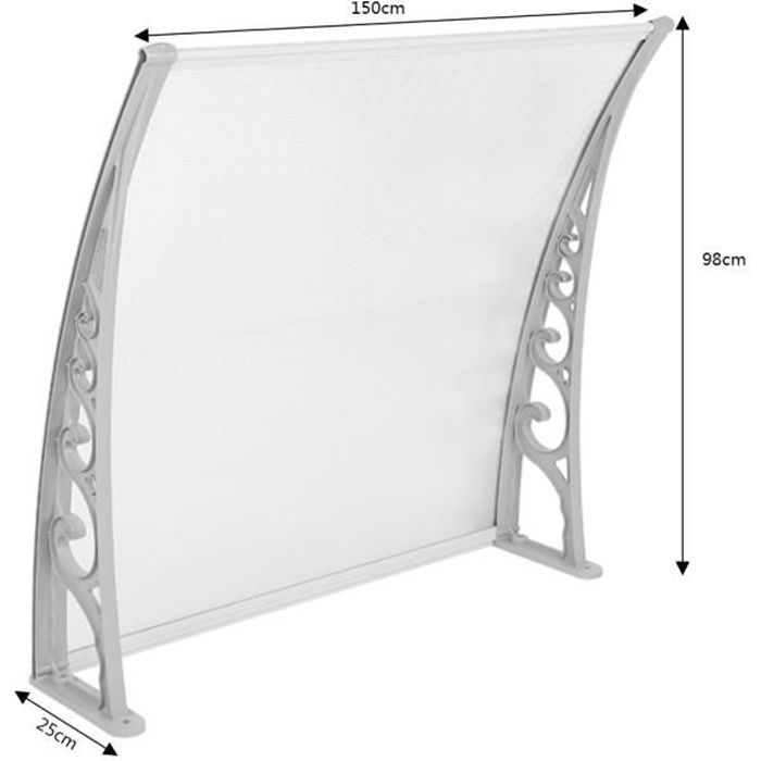Auvent de porte marquise d'accueil 100*150 cm polycarbonate