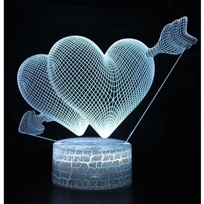 Une Fleche Double Coeur 3d Veilleuse Led Touche Coloree Creative Lampe De Table Lampe De Chevet Lampe De Table Cdiscount Maison