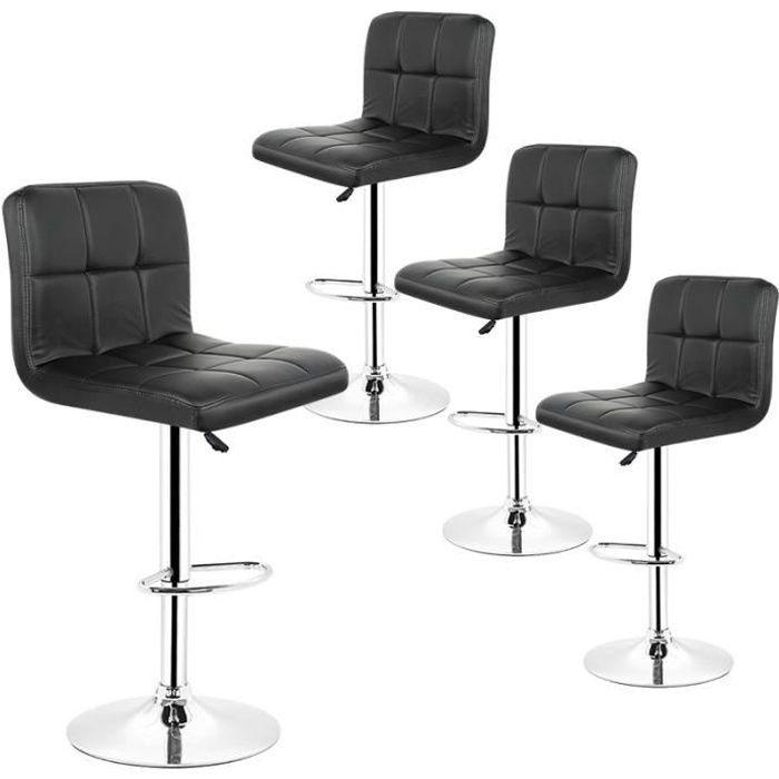 Tabourets de cuisine - Noir - Réglables en hauteur - Lot de 4