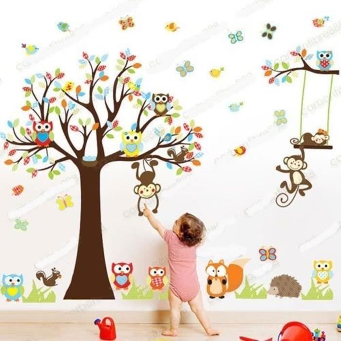 Sticker Mural Animal Hibou Singe Arbre Deco Decal Pepiniere Chambre D Enfant Achat Vente Stickers Cdiscount