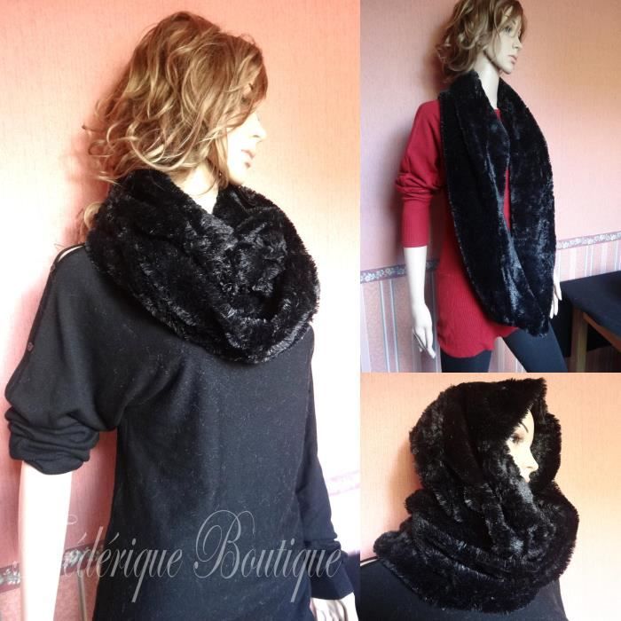 Écharpe Ronde Col Tube Snood Noire Et Blanche Motif Chevrons