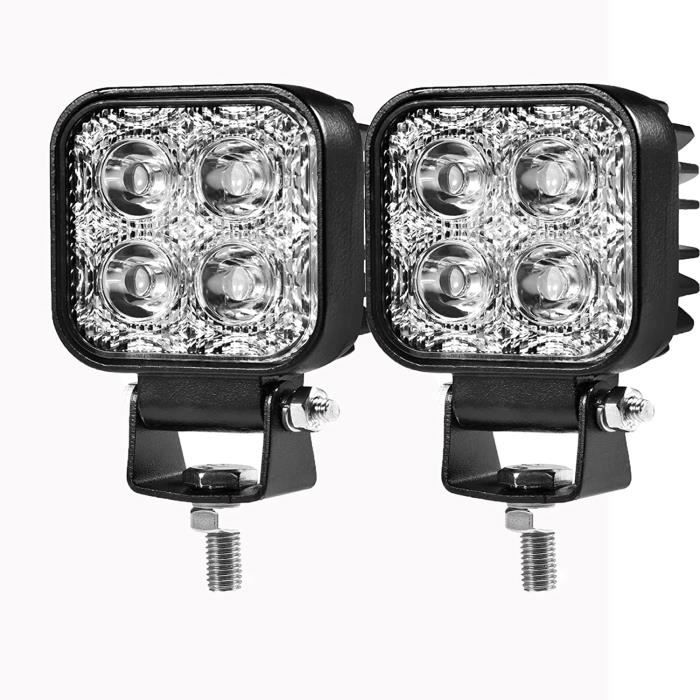 Lot de 2 phares de travail LED 18 W 12 V/24 V 6000 K - Étanche IP67 - Pour  tout-terrain, camion, tracteur ou appareil lourd