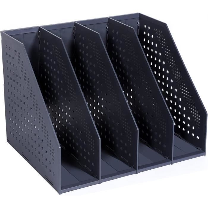 Porte-revues Pliable A4 à 4 Compartiments - Gris Foncé - Polypropylène 3mm - Pour Bureau, école, Maison