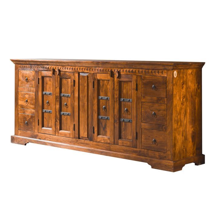 Long buffet - Bois massif dacacia laqué (Miel) - Style colonial - OXFORD #0414
