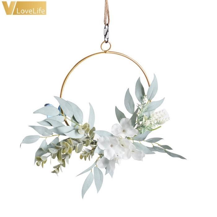 Couronne De Bougie Décorative En Fleurs Artificielles - Blanc - Diamètre Anneau 10 Cm - Pour Mariage, Fête, Décoration De Table