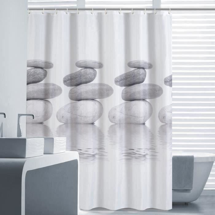 Designer Salle de Bain Douche Vinyle Souple Rideau de douche avec 12 Blanc Anneau Crochets 