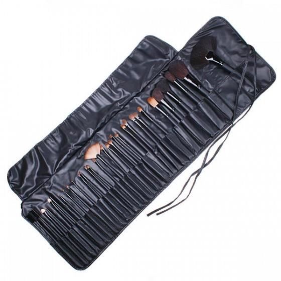 Kit De 32 Pinceaux Maquillage Professionnel - Poignée Bois - Fibre Synthétique - Noir - Neuf En Boîte