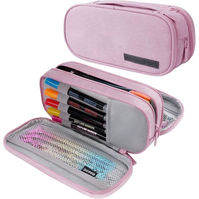 Trousse à Crayons Double Ouverture Vert - Grande Capacité - Anti-Déversement - Pour École & Bureau