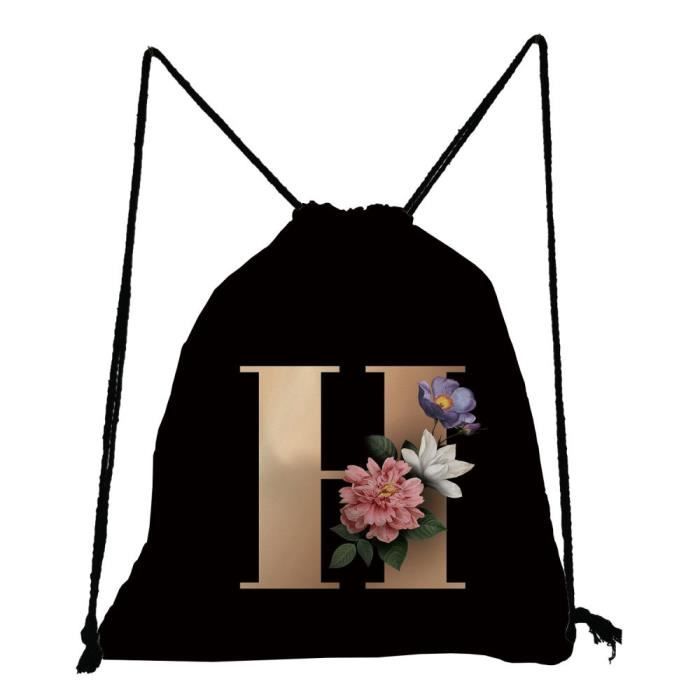 Sac à cordon avec lettre Gym Pouch Bag Print Backpack Women Portable