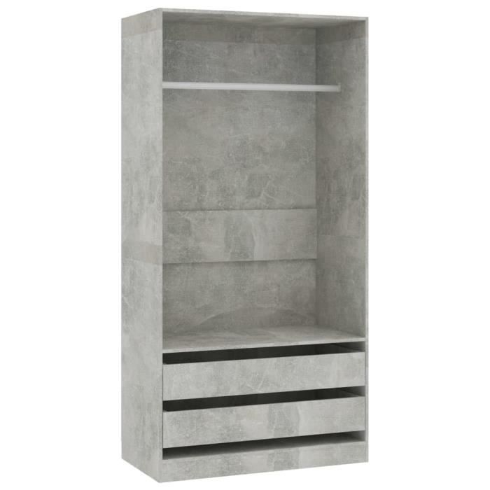grand maison &104647 armoire de chambre garde-robe armoire de rangement - style contemporain gris béton 100x50x200 cm aggloméré